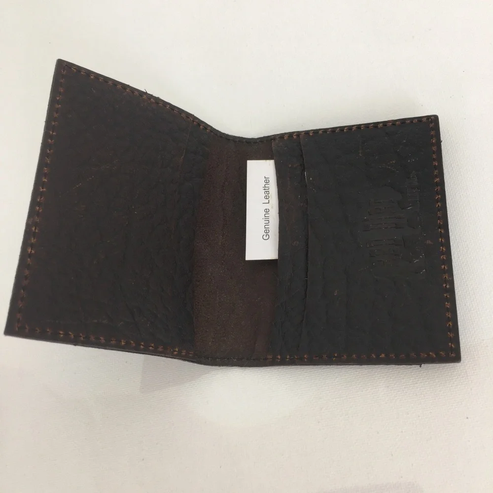 Red Dirt Hat Co Mens Bison Grain Leather Bifold Card Case NEW Brown Wallet NWT